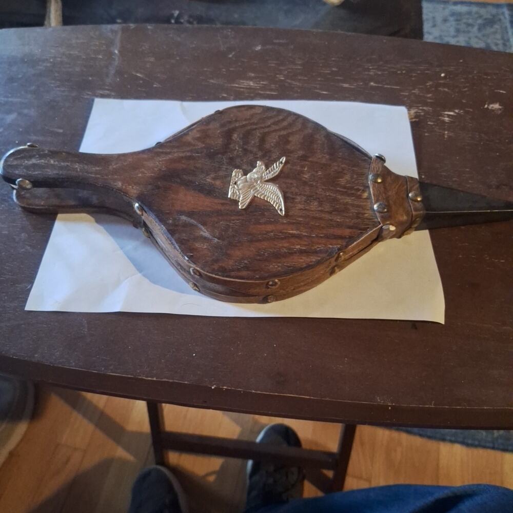 Fireplace Bellows Air Blower, Wood & Leather with Brass Metal Eagle Crest
